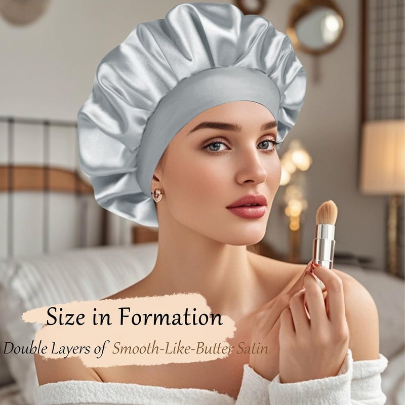 Doitory Store Satin Silk Bonnet for Sleeping, Soft Satin Lined Hair Bonnet for Women, Double Layer Sleep Nightcap - Image 4